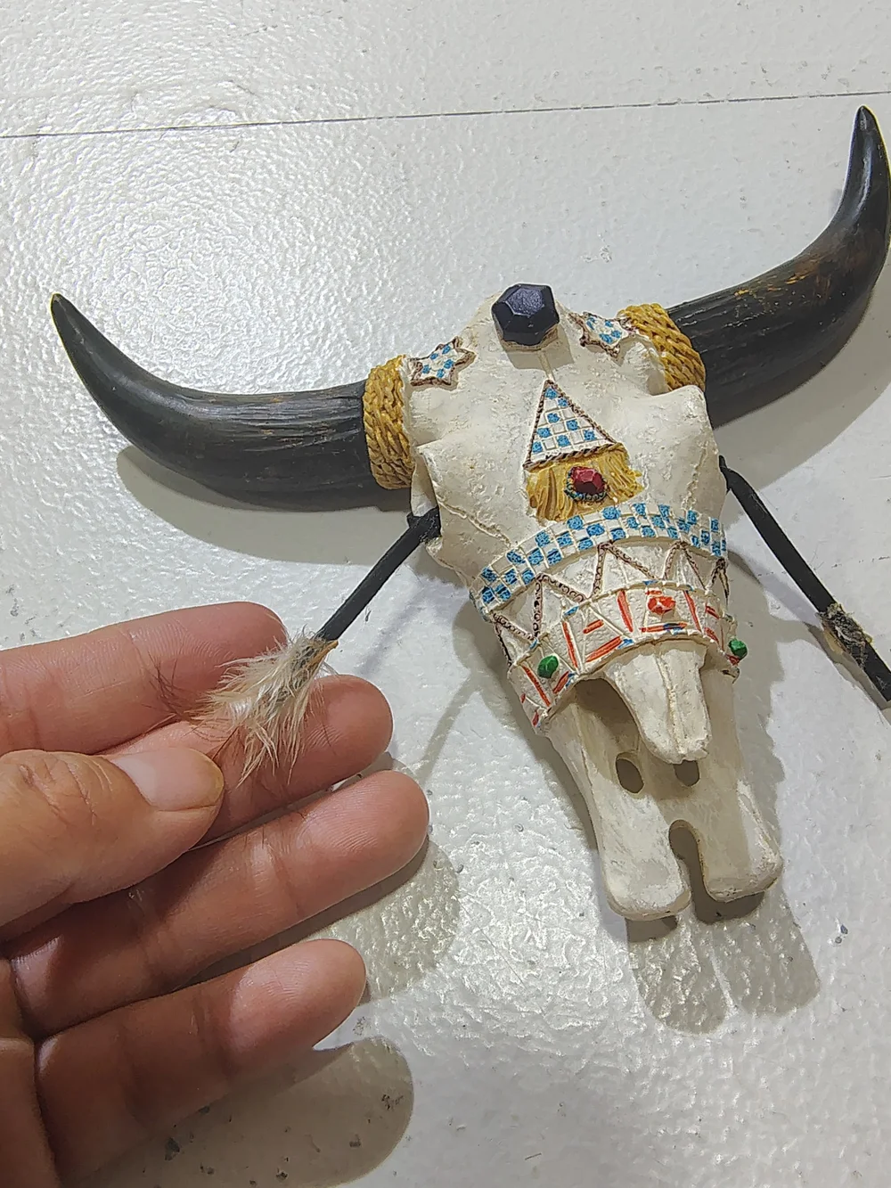 Leather Southwest Style Decorated Steer Skull Wall Hanging Resin